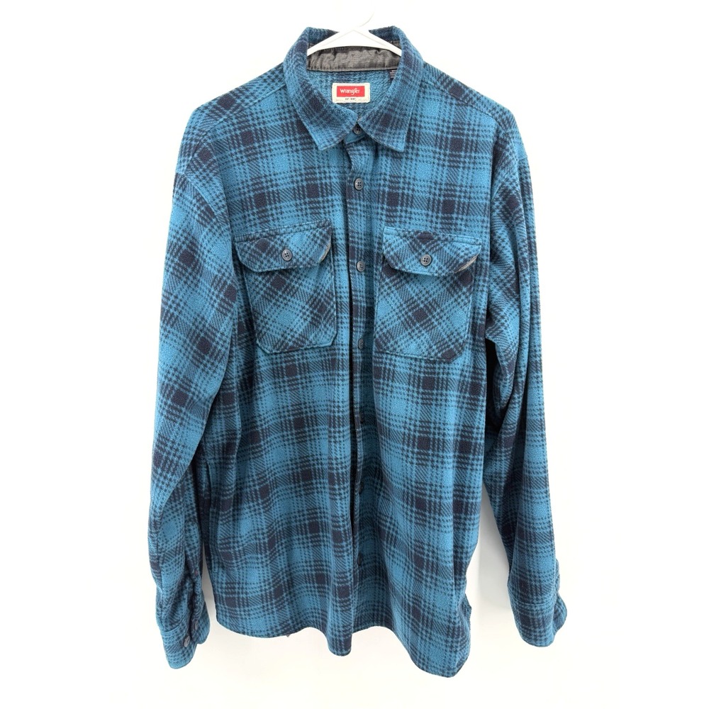 Wrangler Flannel Shirt Teal Black Thick Cozy Soft Ranch Chore Pockets Men L EUC